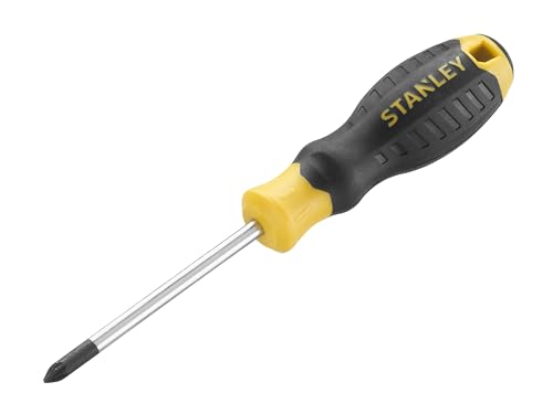 Stanley Cushion Grip™ Screwdriver Pozidriv Tip PZ1 x 75mm, Made from high-Strength, Chrome Vanadium Steel and Strong Magnetic Black Oxide tip