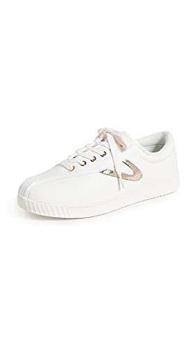 TRETORN womens Women's Lace-up Nyliteplus Women s Leather Lace Up Casual Fashion Sneakers Classic Vintage Style, White/Light Gold, 9 US