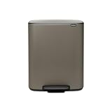 Brabantia Bo Step-On Kitchen Trash Can with Single Compartment | Platinum | 16 Gal Inner Bucket | Soft-Close Garbage Can, Light Pedal Operation, Stay-Open Lid | Fits Against Wall | + Trash Bags