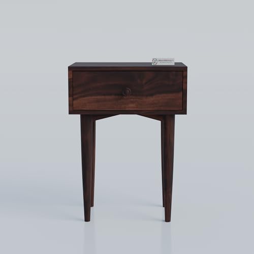 Image of Jangid Handicraft Solid Sheesham Wood Bedside Table for Bedroom | Wooden Bed Side Nightstand Table with Drawer Storage for Home & Hotels | Sofa Side Table for Living Room | Rosewood, Walnut Finish