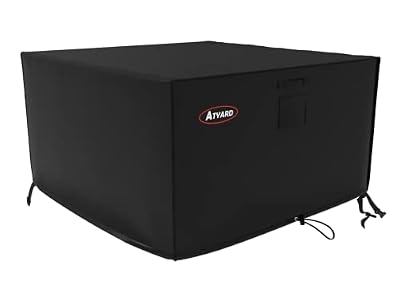 Atyard Gas Fire Pit Cover Square44L x 44W x 24H inch - Waterproof Windproof Anti-UV Heavy Duty Patio Firepit Furniture Covers Black