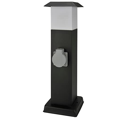 Unitec Columna de acero Inoxidable para Exteriores con Cubierta, 2 enchufes, distribución de energía para el jardín, protección contra Salpicaduras IP 44, máx. 3600 W, acero Inoxidable, Color Negro