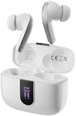 Fone de Ouvido Sem Fio Bluetooth, 40H de Reprodução com Display LED, Intra-Auricular, Cancelamento de Ruído, IPX5, 3 Tamanhos Tampões Ouvido Intercambiáveis, Som Estéreo (Branco)