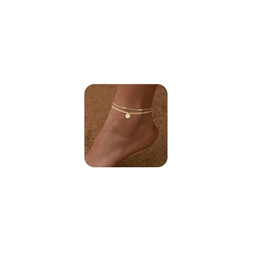 Image of Initial Ankle Bracelets for Women 14K Gold Plated Dainty Layered Round Letter Anklets Beach Jewelry Gift