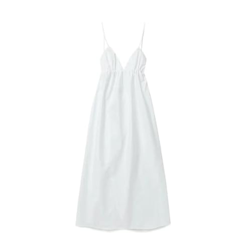 YIMAISZQ Kleid Frauen Weiße Elegante Neckholder -Kleid Reine V Hals Sexy Rückenless Spaghetti Gurt Long Beach Holiday Casual Party...