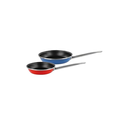 Set 2pc sartén (20cm azul + 24cm rojo) acero esmaltado, aptas para inducción, colección Rainbow
