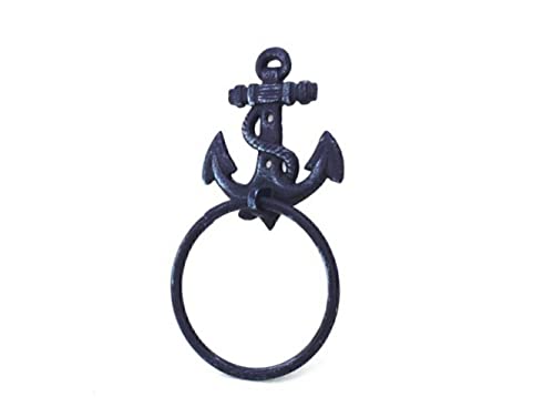 Handcrafted Nautical Decor Rustic Dark Blue Cast Iron Anchor Towel Holder 8.5" - Cast Iron Decoration - An #TOP1