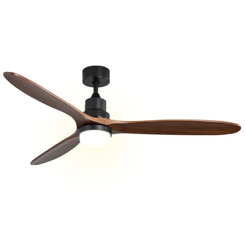 Image of Sofucor 60 Inch Ceiling Fan with Light and Remote, Large 3 Solid Wood Blade