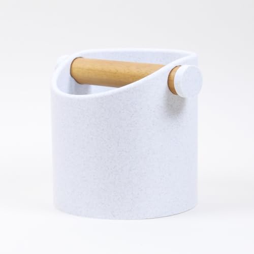 KNOCDIC Minimalist Knock Box with Oak Knock Bar, Coffee Knock Box, Knock Box, Unique Gift for Coffee Lovers, Strong, Durable, Impact-Resistant (Marble White, Large)