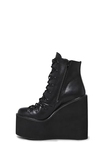 Dolls Kill Exclusive Traitor Platform Boots by Current Mood – Vegan Leather Wedge Boots for Edgy Streetwear Fashion, Black - Main Image