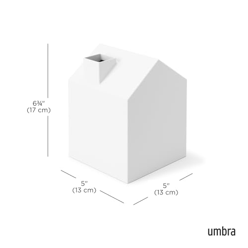 Umbra Casa Tissue Box Cover, Adorable House Shaped Square Kleenex Box Holder for Bathroom, Bedroom or Office, White