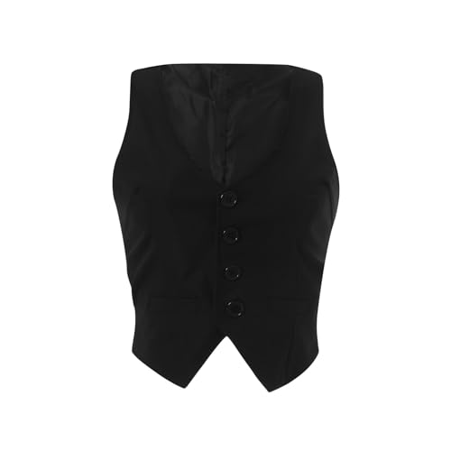 Women Dressy Suit Vest Sleeveless Button Down Versatile Waistcoat Vintage Racerback Tuxedo Suit Waistcoat Streetwear4