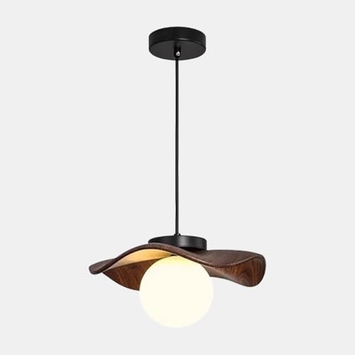 Lámpara colgante de resina con acabado madera premium y esfera acrílica