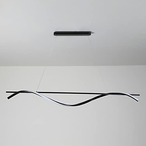 SUSUO Modern LED Linear Chandelier - Minimalism Curved Design Wave Ceiling Pendant Lighting Hanging for Kitchen Island Dining Room Pool Table, 39.5" W, Color Black - Image 6