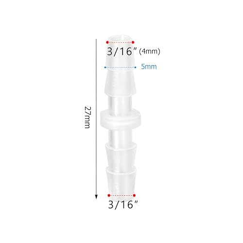 Image of Quickun Plastic Hose Barb Fitting, 3 /16 inch x 3 /16 inch Barbed Splicer Mender Joint Adapter Union Fitting (Pack of 10)