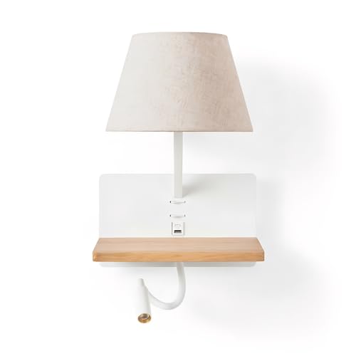 BARCELONA LED - Aplique de Pared para Lectura “Artin” –Foco orientable Iluminación Cálida 2700K – Lámpara de Cabecero Moderna con Puerto USB y Estante para Dormitorio o Hotel