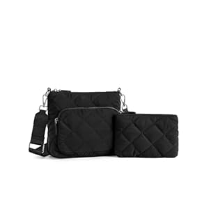 WESTBRONCO Quilted Crossbody Bags for Women Multi Zipper Pockets Nylon Purses with Wallet Set