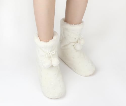 Image of Keyela Womens Non-Slip Sole Slipper Socks, Fluffy Winter House Booties