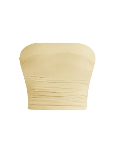 Image of Floerns Girl's Basic Sleeveless Bandeau Kids Strapless Ruched Tube Tops