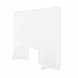 Plexiglass Protection Bureau Transparent- Plaque plexiglas avec grand supports stabilisateurs et Ouverture passe-documents, Protection Plexiglass Accueuil et Comptoir (90 x 60 (ouverture 22 x 16cm))