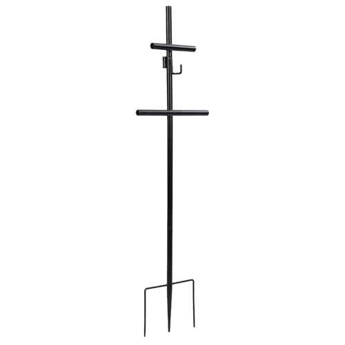 Frienda 1 Pcs Black Wreath Stand for Cemetery Adjustable Height 23.6 to 35.4 Cross Design with Hook for Hanging Wreath Hole for Floral Arrangement Outdoor Christmas Grave Gravestone Decoration