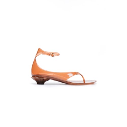 ATBELL Women’s Brown Jelly Thong Sandals with Low Heel Ankle