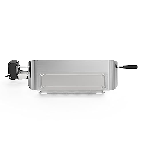 onlyfire Edelstahl Grillspieß Set für Weber Traveler Gasgrill, Pizzaring Set mit Grillspieß, 2X Fleischnadeln und Elektromotor, Rotisserie Drehspieß für Hähnchen, Braten