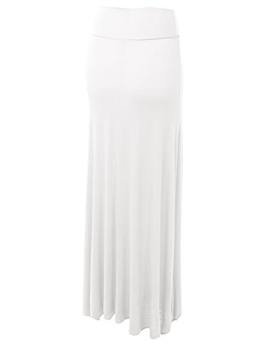 Lock And Love LLWB1058_WB670-WHITE-M Wb670 Womens Fold-Over Maxi Skirt M White thumb #1