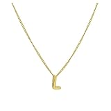 WGYYUANOU Mini globo de burbujas, collar con colgante de letra inicial, chapado en oro, collar grueso personalizado con alfabeto, joyería con dije(L)