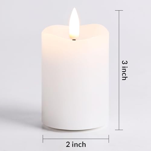 Image of White Flameless Votive Candles with Remote Batteries Set of 6 | 2x3 inch Small Flickering LED Pillar Candles, Battery Powered, Real Wax Coating, Home Table Shelf Decor