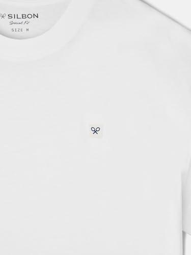 SILBON Camiseta Lisa Miniparche Blanca Manga Corta para Hombre Talla L
