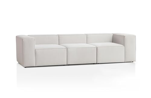 Genua Modular Sofa 3-Sitzer, individuell kombinierbare Wohnlandschaft bestehend aus Sitzelement mit Armteil links und rechts + Sitzelement ohne Armteil - strapazierfähiges Möbelgewebe, weiß