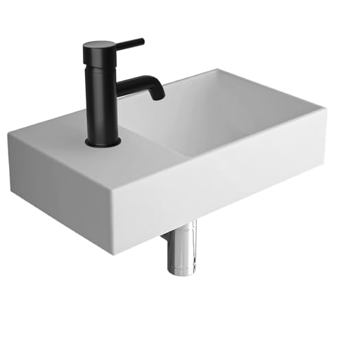 Alpenberger Kleines Waschbecken Eckig | Hängewaschbecken WC | Waschplatz Lösung Klein I Keramik Handwaschbecken fürs Badezimmer & Gästeklo | Designer Mini Badwaschbecken