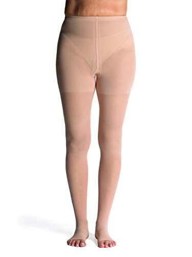 Image of SIGVARIS Women's Style Sheer 780 Open Toe Pantyhose 15-20mmHg - Warm Sand - Large Short