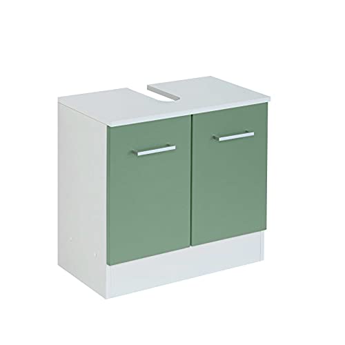 Waschtischunterschrank Ricca, 60 cm, 2 Türen, Weiß/Grün