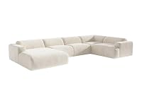 Vente-unique - Grand canapé d'angle Gauche panoramique en Tissu Bouclette Blanc POGNI de Maison Céphy