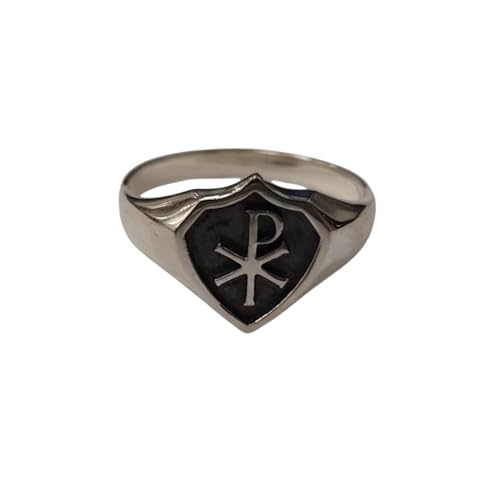 Bague en argent sterling véritable chevalier Chi Rho poinçonnée 925
