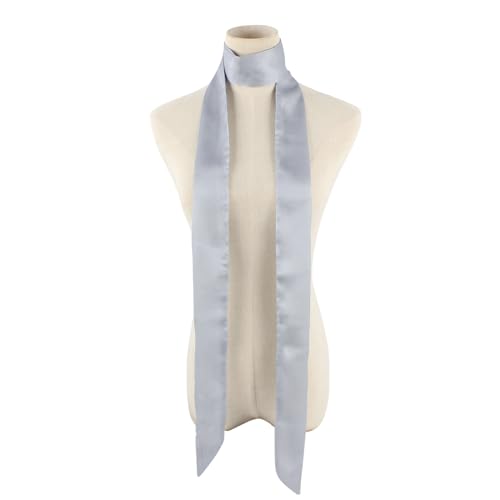 Women Solid Color Long Narrow Silk-like Ribbon Scarf Neck Tie Choker Belt3