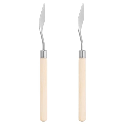 PATIKIL Art Spatula, 2 Pcs No.0 10mm Stainless Steel Flexible Palette Knife Painting Knife Painting Spatula Oil Painting Mixing Scraper with Wood Handle for Canvas Acrylic Painting, Yellow