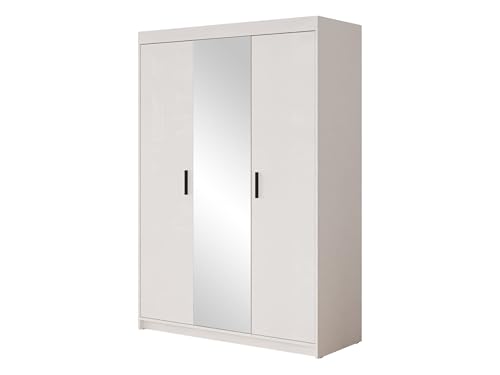 Mirjan24 Kleiderschrank Elena 3D, Drehtürenschrank, Farbauswahl, 3-türig Schrank, Weiß, Sonoma, Lefkas (Weiß mit Spiegel)