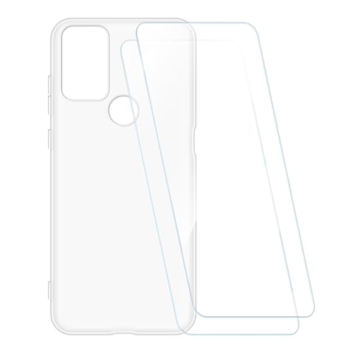 ESCAMOT Funda Estampada + 2 Protectores de Pantalla Vidrio Templado Compatible con TCL 20B, Carcasa Suave Antigolpes y Película HD (Claro)