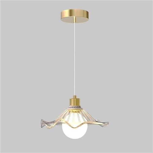 9in Modern Gold Glass Pendant Light Ruffled Edge Adjustable Height Tri Color Dimming Hanging Lamp for Dining Room Bedroom Kitchen Island Cafe Restaurant G9 Base