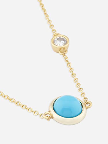 Image of MINUTIAE Blue Stone & Austrian Cubic Zirconia Diamond Necklace Charm Chain For Women And Girls With Extendable Chain