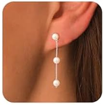 Moodear Dainty Pearl Dangle Earrings for Women - Trendy 14K Gold Plated Pearl Hypoallergenic Drop Earring Wedding Jewelry Gift