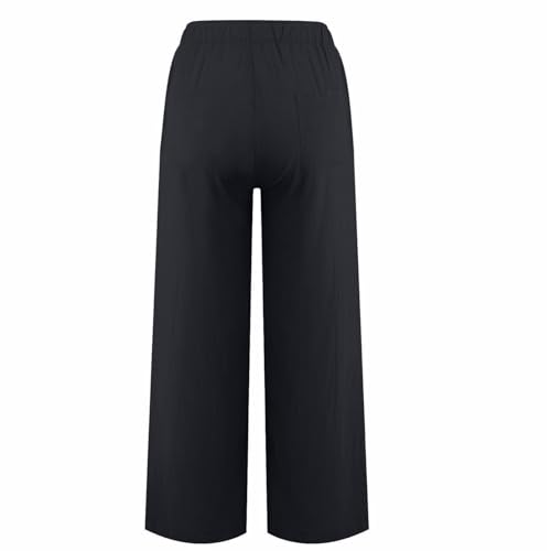 Pantalon fluide noir léger et respirant en lin et coton à taille haute ajustable