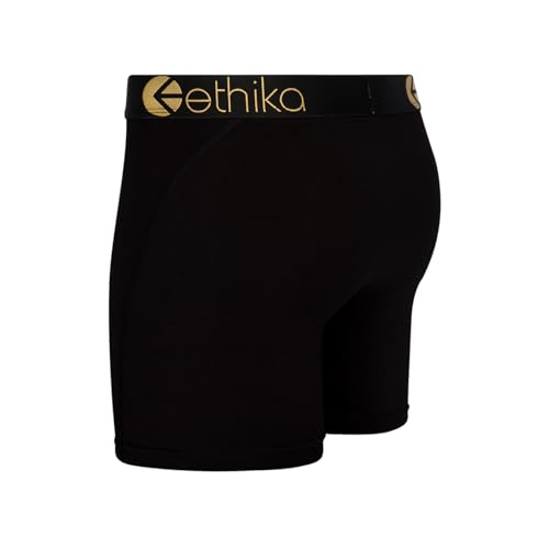 Ethika Mens MID Boxer Brief | *Solids* Modal - Black Gold Metallic2