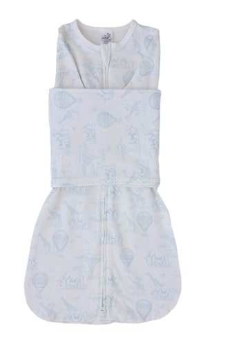 Image of The Butterfly Swaddle: Safe Organic Newborn Baby Sleep Sack & Wrap Blanket | Natural Transitional Accessory for Calming Sleep Support (Blue Safari, Med /Large)
