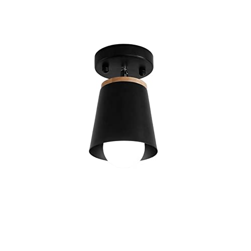 Lámpara de techo Edison de madera y diseño semi al ras minimalista negro 2