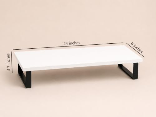 Image of Wooden Monitor Stand with Storage Organizer For Desk, Tables, Office, Home, Studio, Study Table | Desktop Ergonomic Monitor Stand Riser (White, Large (with metal legs))