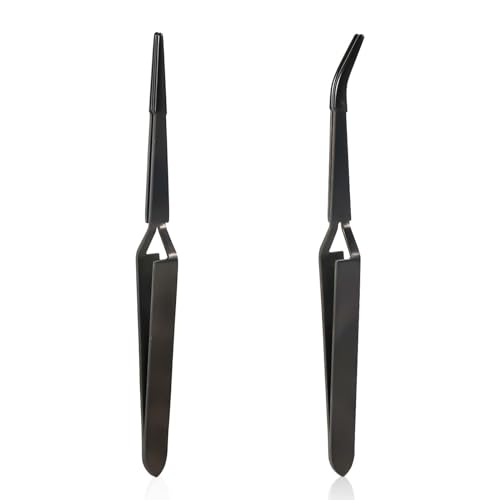 Pinzette Inverse, Pinzette per Bricolage Pinzette per Saldatura con Punte in Gomma Dritte e Piegate Pinzette Ad Azione Inversa per la Creazione di Gioielli Elettronici (Nero)